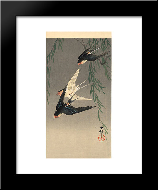 Swallows In Flight 20x24 Black Modern Wood Framed Art Print Poster by Koson, Ohara