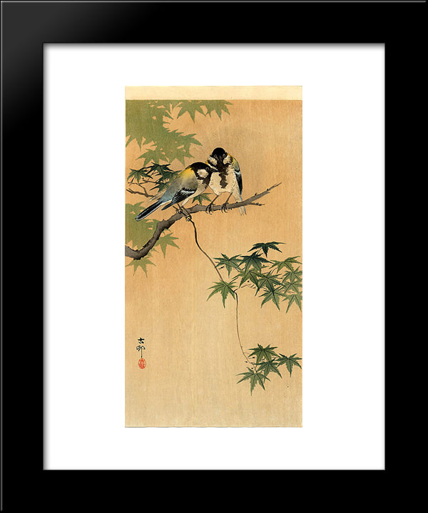 Tits On Maple 20x24 Black Modern Wood Framed Art Print Poster by Koson, Ohara