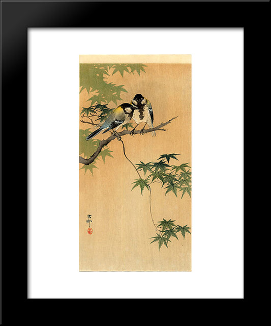 Tits On Maple 20x24 Black Modern Wood Framed Art Print Poster by Koson, Ohara