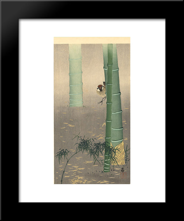Tree Sparrow And Bamboo 20x24 Black Modern Wood Framed Art Print Poster by Koson, Ohara