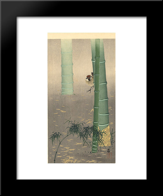 Tree Sparrow And Bamboo 20x24 Black Modern Wood Framed Art Print Poster by Koson, Ohara