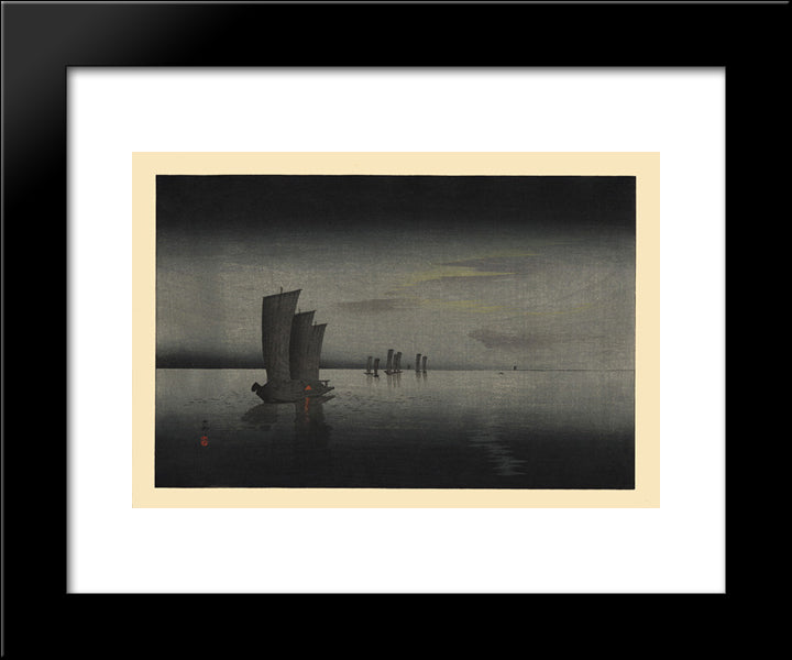 Twilight 20x24 Black Modern Wood Framed Art Print Poster by Koson, Ohara