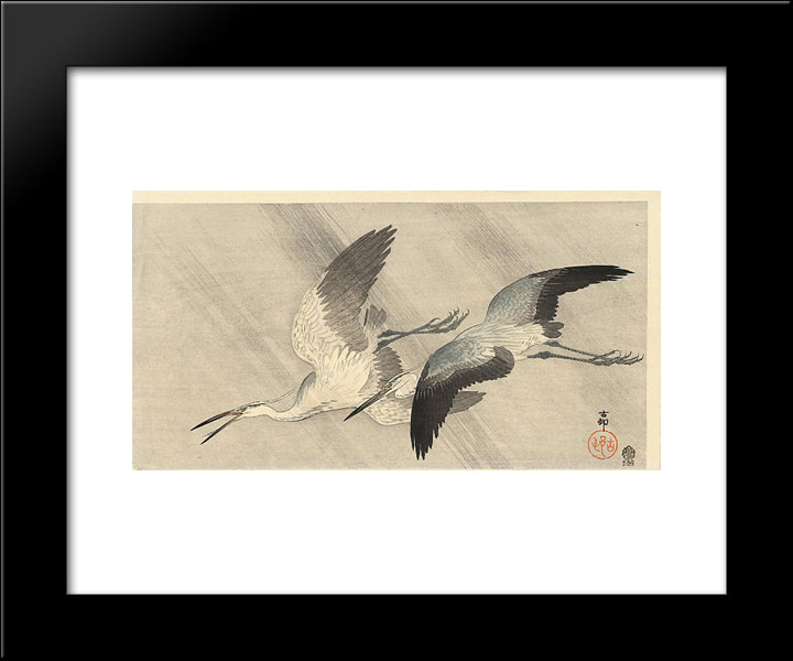 Two Herons In Flight 20x24 Black Modern Wood Framed Art Print Poster by Koson, Ohara