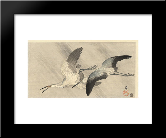 Two Herons In Flight 20x24 Black Modern Wood Framed Art Print Poster by Koson, Ohara