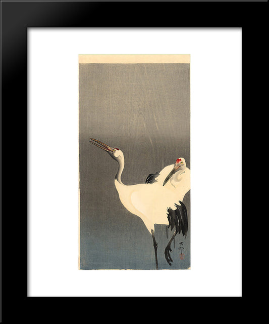 Two White Cranes 20x24 Black Modern Wood Framed Art Print Poster by Koson, Ohara