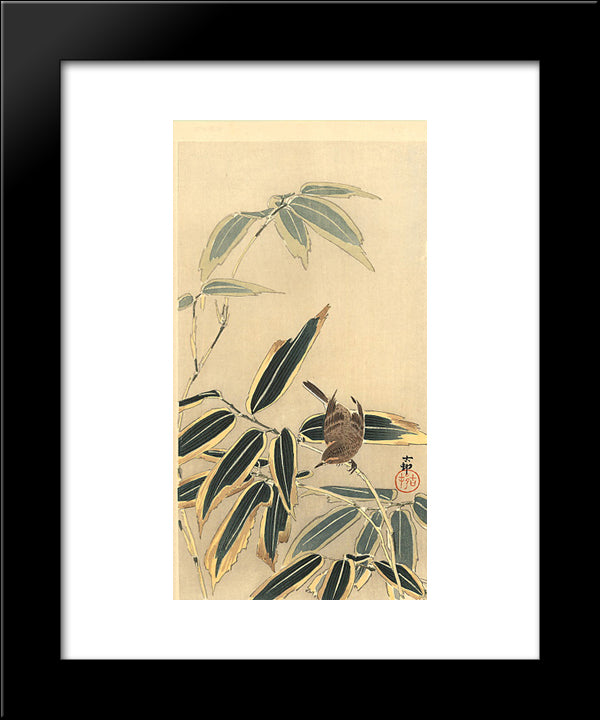 Wheatear And Bamboo 20x24 Black Modern Wood Framed Art Print Poster by Koson, Ohara