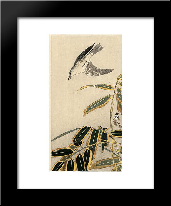 Wheater And Bamboo 20x24 Black Modern Wood Framed Art Print Poster by Koson, Ohara