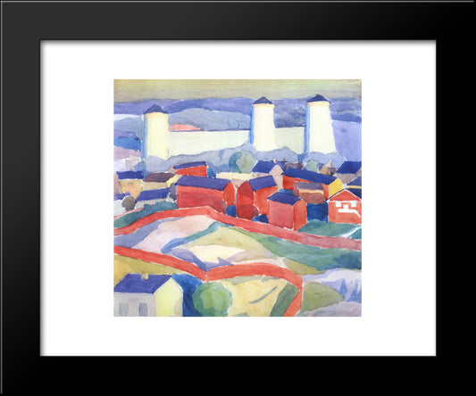 Landscape With Red Houses 20x24 Black Modern Wood Framed Art Print Poster by Bogomazov, Oleksandr