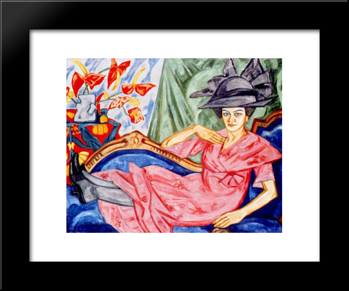 Lady In Pink (Artist'S Sister Anna Rozanova) 20x24 Black Modern Wood Framed Art Print Poster by Rozanova, Olga