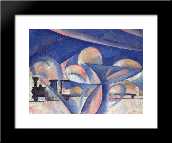 The Composition With The Train 20x24 Black Modern Wood Framed Art Print Poster by Rozanova, Olga