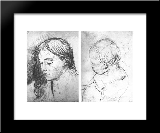 A Girl With Flowing Hair. Baby'S Head 20x24 Black Modern Wood Framed Art Print Poster by Kiprensky, Orest