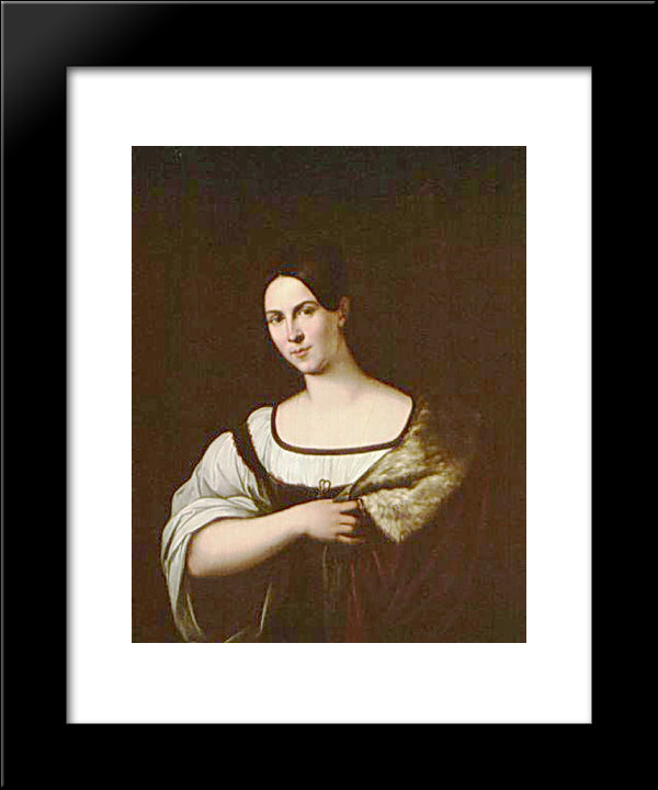 Dark-Haired Beautiful Woman In An Ermine Mantle 20x24 Black Modern Wood Framed Art Print Poster by Kiprensky, Orest