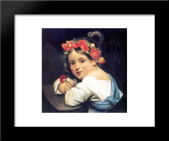 Girl Wearing The Poppy Wreath 20x24 Black Modern Wood Framed Art Print Poster by Kiprensky, Orest