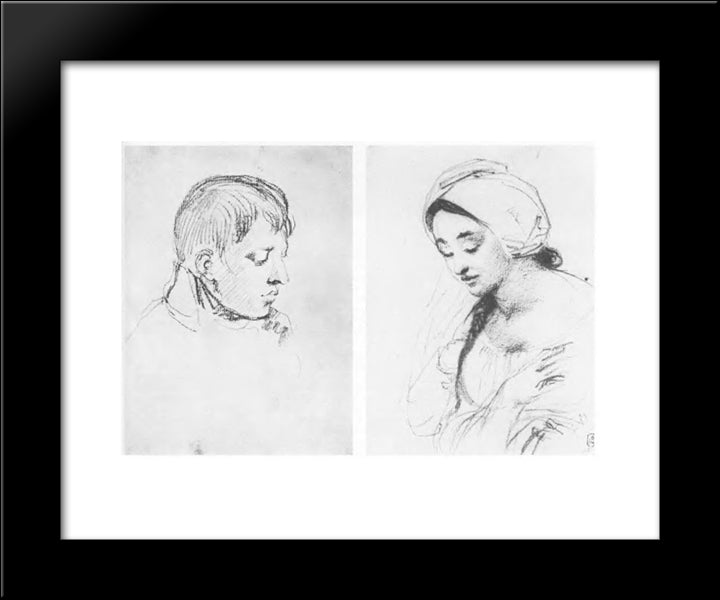 Head Of A Boy. Portrait Of A Girl With A Braid 20x24 Black Modern Wood Framed Art Print Poster by Kiprensky, Orest