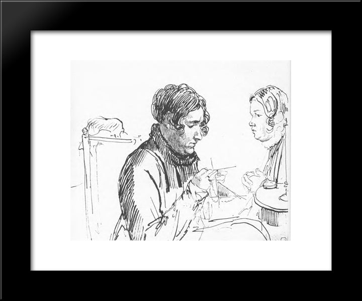 Knitting. Two Women At The Table 20x24 Black Modern Wood Framed Art Print Poster by Kiprensky, Orest