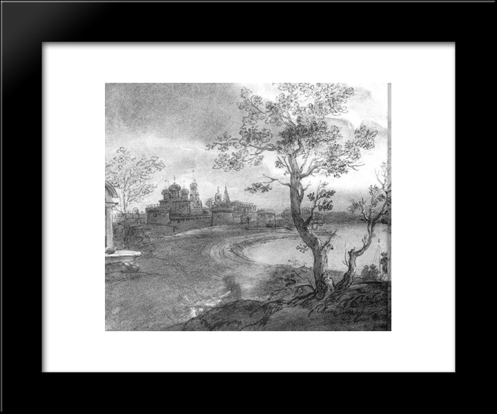 Landscape With A River On A Moonlit Night 20x24 Black Modern Wood Framed Art Print Poster by Kiprensky, Orest