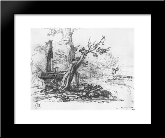 Landscape With A Well 20x24 Black Modern Wood Framed Art Print Poster by Kiprensky, Orest