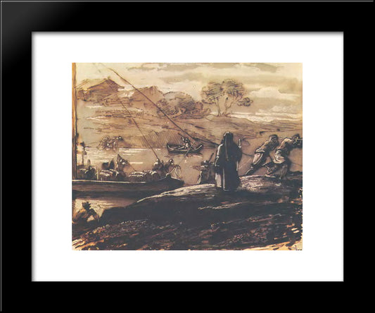 Landscape With Barge Haulers 20x24 Black Modern Wood Framed Art Print Poster by Kiprensky, Orest