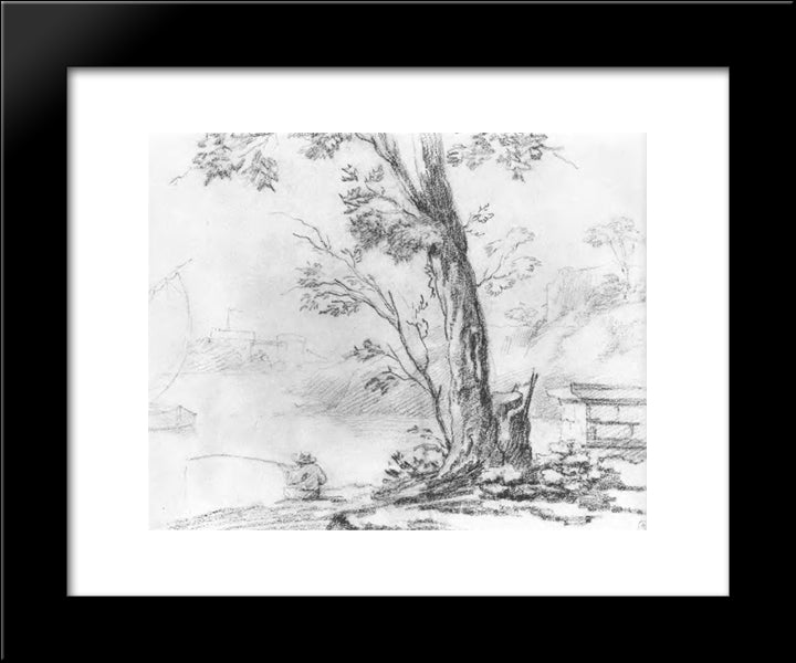 Landscape With Fisherman 20x24 Black Modern Wood Framed Art Print Poster by Kiprensky, Orest