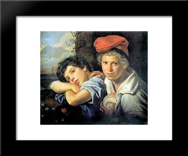 Neapolitan Boys-Fishermen 20x24 Black Modern Wood Framed Art Print Poster by Kiprensky, Orest