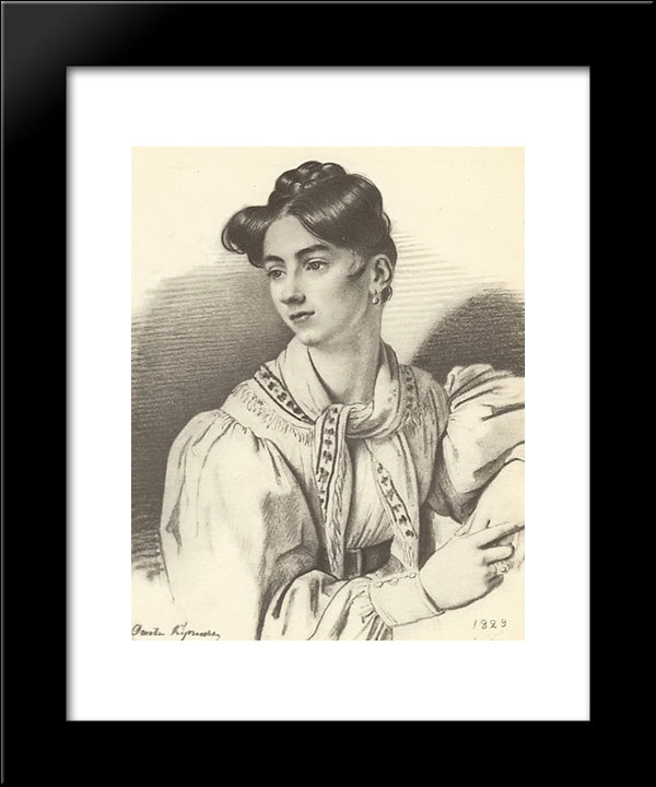 Portrait Of An Unknown Woman With A Kerchief On Her Neck 20x24 Black Modern Wood Framed Art Print Poster by Kiprensky, Orest