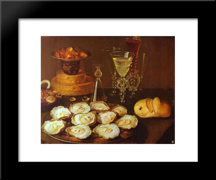 Oysters And Glasses 20x24 Black Modern Wood Framed Art Print Poster by Beert, Osias