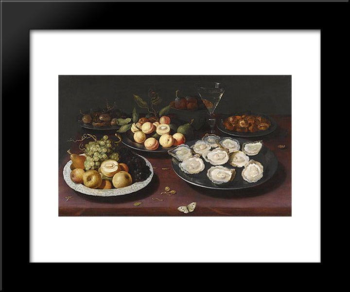 Still Life Of Fruit And A Plate Of Oysters 20x24 Black Modern Wood Framed Art Print Poster by Beert, Osias