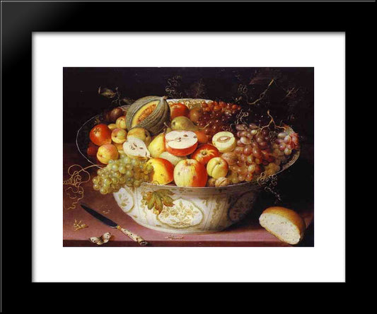 Still Life Of Fruit In A Wan-Li Bowl 20x24 Black Modern Wood Framed Art Print Poster by Beert, Osias