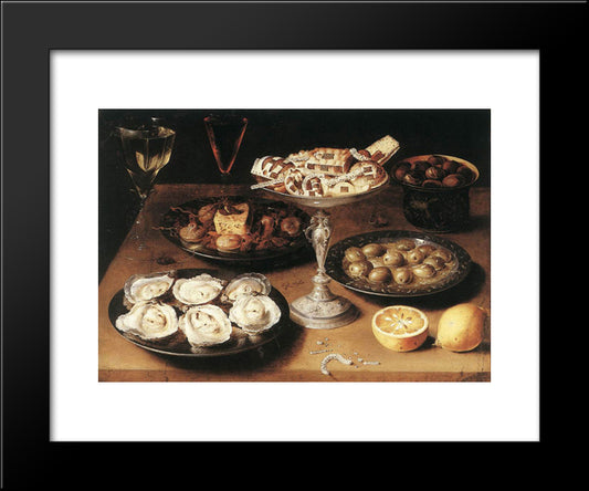 Still Life With Oysters And Pastries 20x24 Black Modern Wood Framed Art Print Poster by Beert, Osias