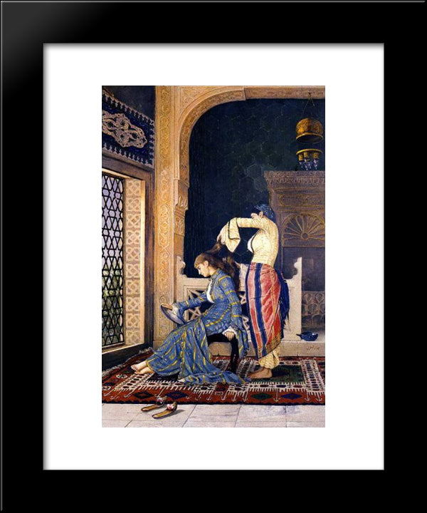 The Lady Who Haves Her Hair Combed 20x24 Black Modern Wood Framed Art Print Poster by Hamdi, Osman