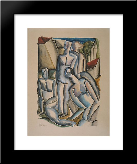 Four People In A Village 20x24 Black Modern Wood Framed Art Print Poster by Zadkine, Ossip