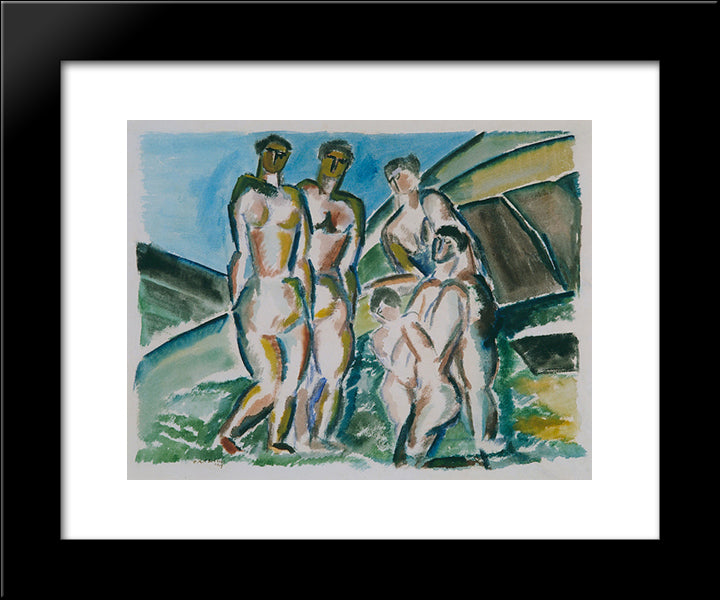 Landscape And Bathers 20x24 Black Modern Wood Framed Art Print Poster by Zadkine, Ossip