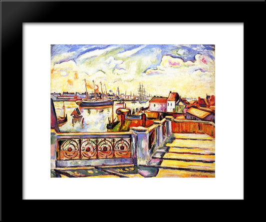 The Port Of Anvers 20x24 Black Modern Wood Framed Art Print Poster by Friesz, Othon