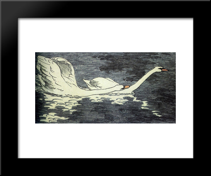 Farbiger Holzschnitt Zwei Schwane 20x24 Black Modern Wood Framed Art Print Poster by Eckmann, Otto