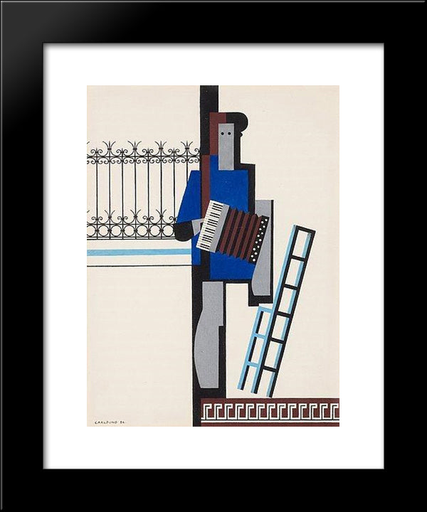 Musician With Accordionblue Bar 20x24 Black Modern Wood Framed Art Print Poster by Carlsund, Otto Gustav