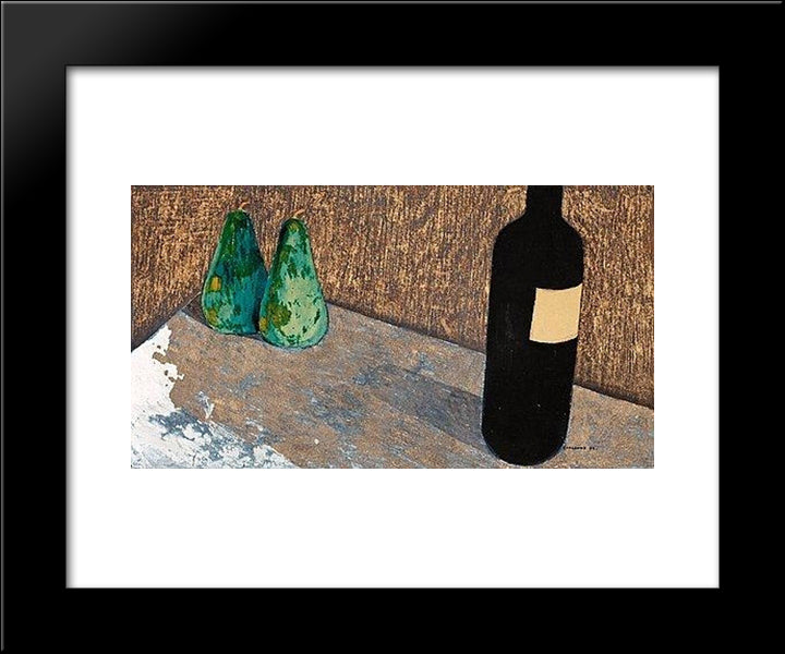 Still Life With Bottle And Green Pears 20x24 Black Modern Wood Framed Art Print Poster by Carlsund, Otto Gustav