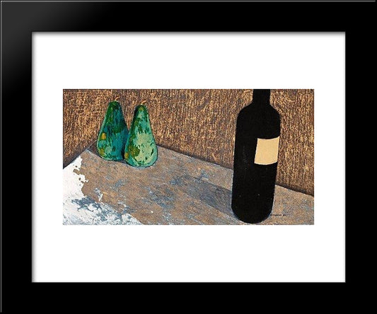 Still Life With Bottle And Green Pears 20x24 Black Modern Wood Framed Art Print Poster by Carlsund, Otto Gustav