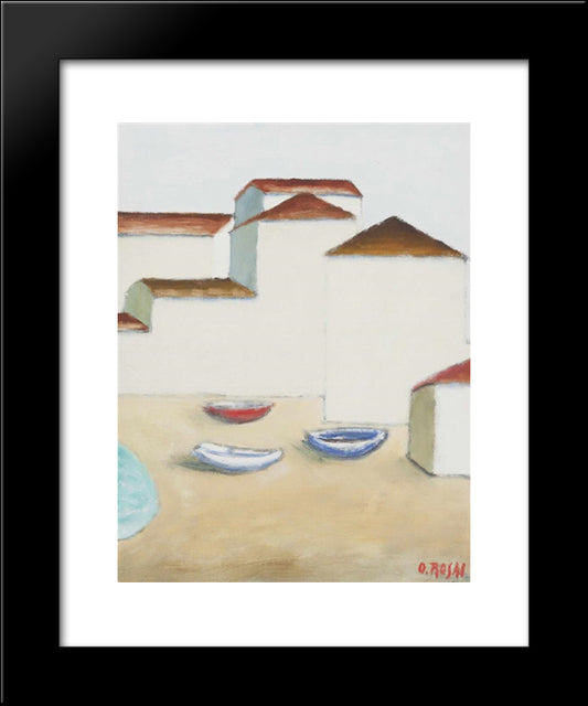 Barche Sulla Spiaggia 20x24 Black Modern Wood Framed Art Print Poster by Rosai, Ottone