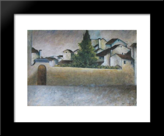 Piazza Del Carmine 20x24 Black Modern Wood Framed Art Print Poster by Rosai, Ottone