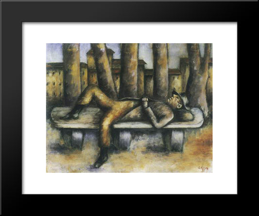 Uomo Sulla Panchina 20x24 Black Modern Wood Framed Art Print Poster by Rosai, Ottone