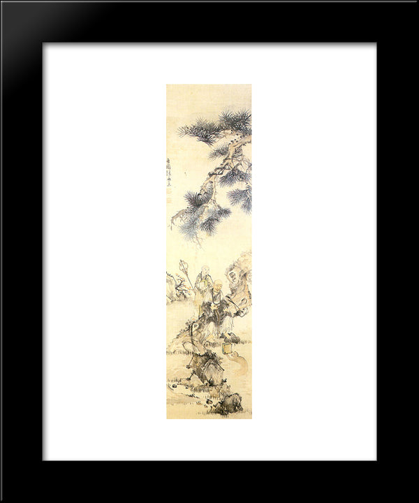Painting Of An Old Monk Under The Pine Tree 20x24 Black Modern Wood Framed Art Print Poster by Owon