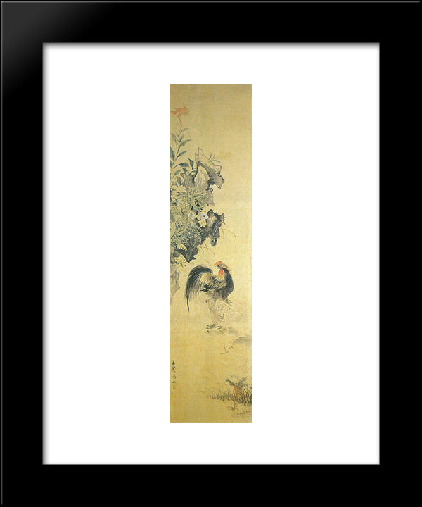 Rooster 20x24 Black Modern Wood Framed Art Print Poster by Owon