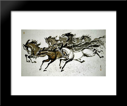 The Picture Of A Herd Of Horse 20x24 Black Modern Wood Framed Art Print Poster by Owon