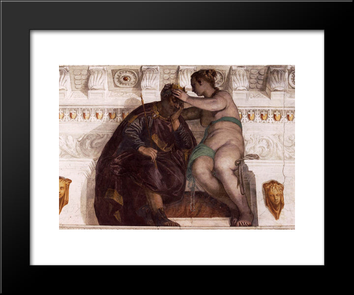 Chance Crowning A Sleeping Man 20x24 Black Modern Wood Framed Art Print Poster by Veronese, Paolo