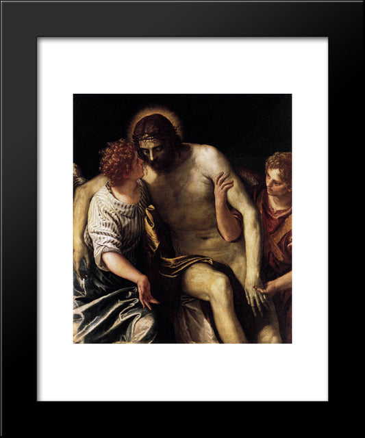 Dead Christ Supported By Two Angels 20x24 Black Modern Wood Framed Art Print Poster by Veronese, Paolo