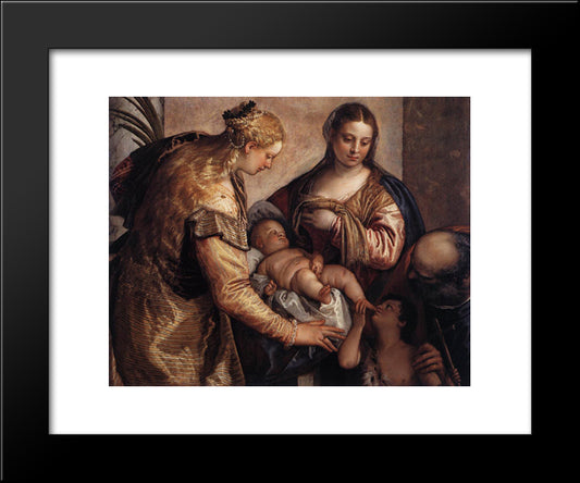 Holy Family With St Barbara And The Infant St John 20x24 Black Modern Wood Framed Art Print Poster by Veronese, Paolo