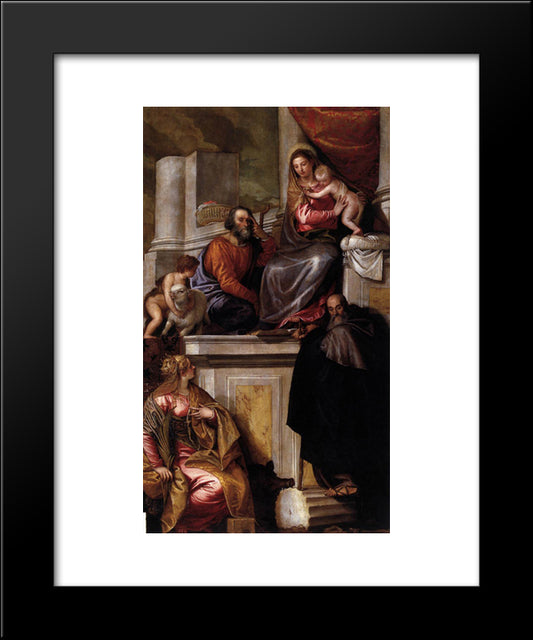 Holy Family With Sts Anthony Abbot, Catherine And The Infant John The Baptist 20x24 Black Modern Wood Framed Art Print Poster by Veronese, Paolo