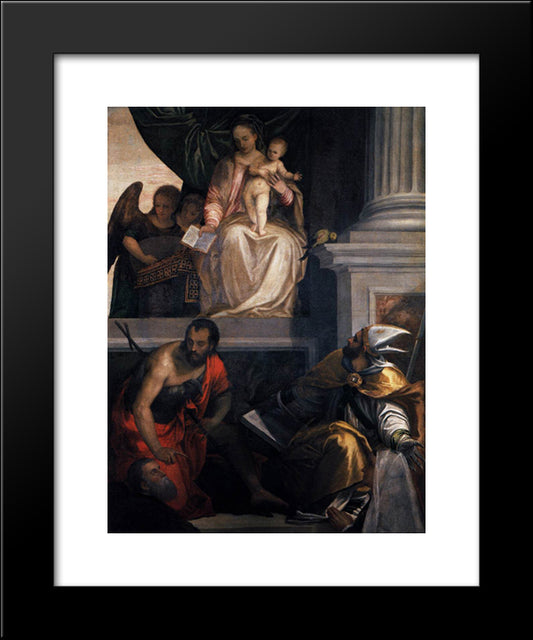 Madonna Enthroned With Child, St John The Baptist, St Louis Of Toulouse And Donors 20x24 Black Modern Wood Framed Art Print Poster by Veronese, Paolo