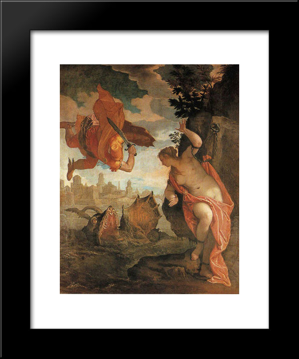 Perseus Freeing Andromeda 20x24 Black Modern Wood Framed Art Print Poster by Veronese, Paolo