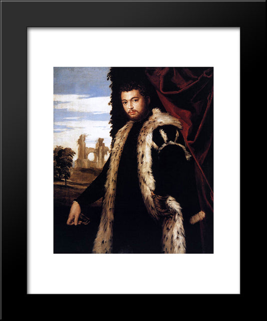 Portrait Of A Young Man Wearing Lynx Fur 20x24 Black Modern Wood Framed Art Print Poster by Veronese, Paolo